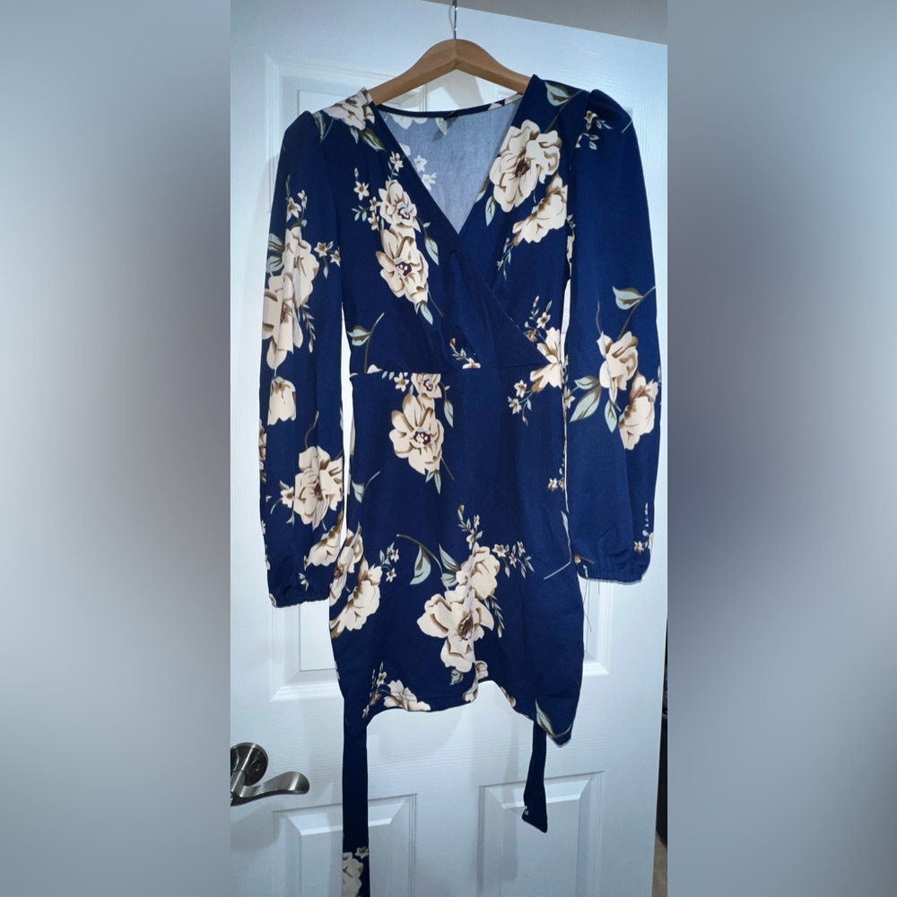 Long Sleeve Blue Flower Dress
